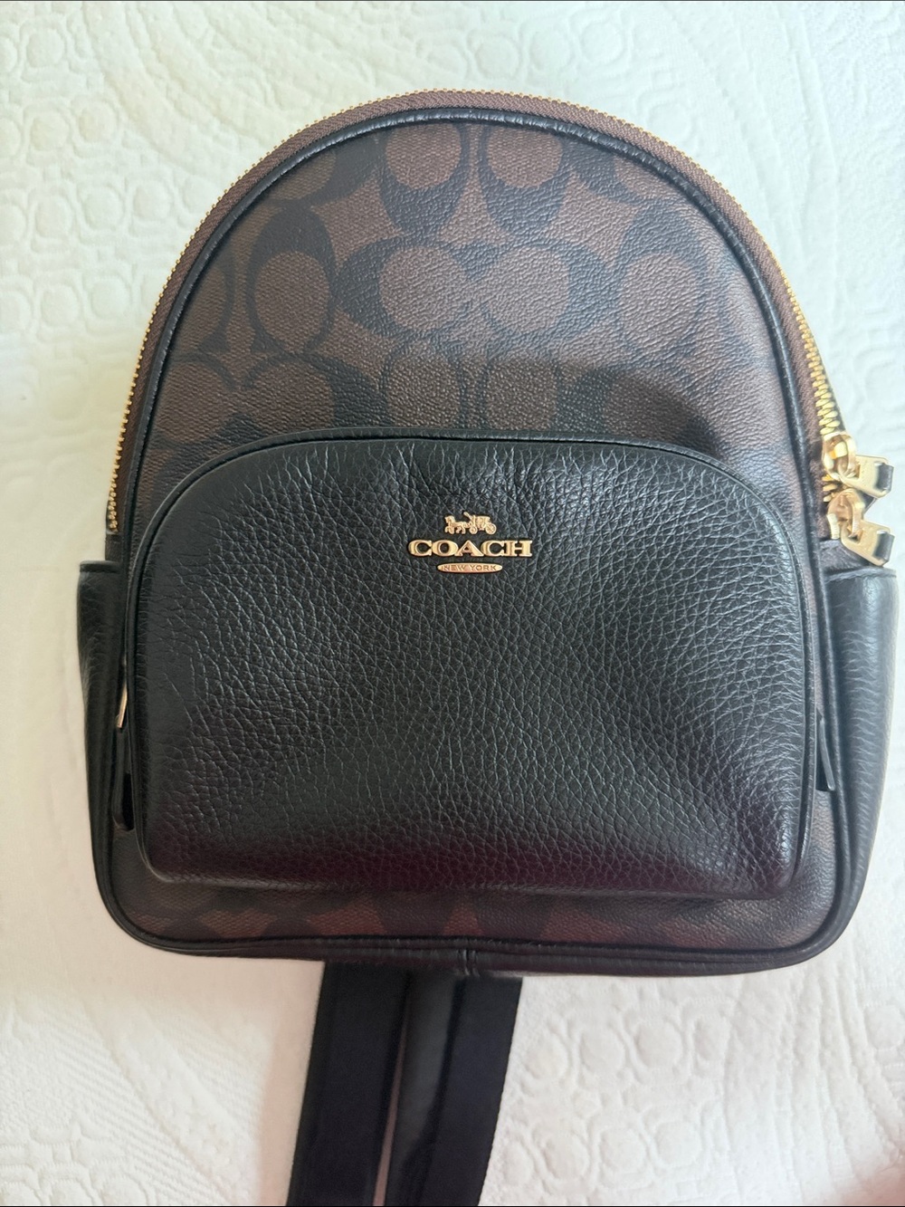 Coach Brown Signature Canvas with Black Leather Mini Backpack